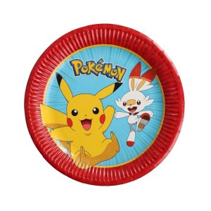 Papptallerkener 23cm, Pokemon rød og blå - 8 stk