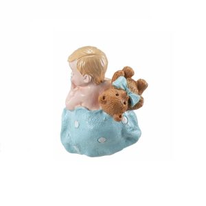 Kakepynt, sovende baby med bamse - Blå