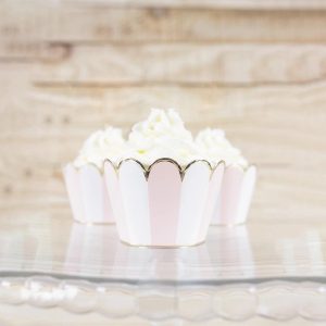 Cupcakeomslag, dus rosa med gullkant - 6 stk