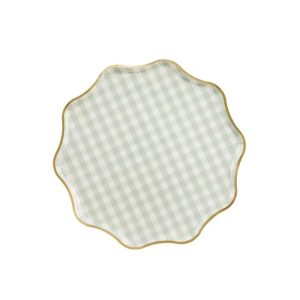 Papptallerkener, pastell ruter og gullkant - 6 stk