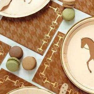 Servietter lunsj, Brun med stigbøyler – 12 stk