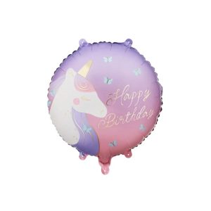 Folieballong bursdag, rosalilla med enhjørning