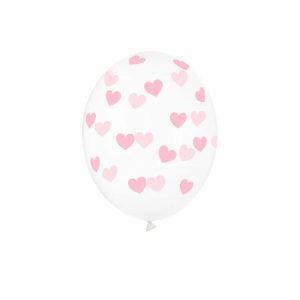 Ballonger med hjerter, gjennomsiktig og rosa - 6 stk