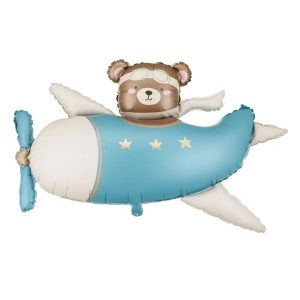 Folieballong, fly med bamse - Blå