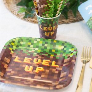 Papptallerkener 23cm, pixel gaming - 8 stk