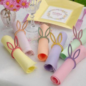 Serviettringer treverk, påskekaniner - 6 stk