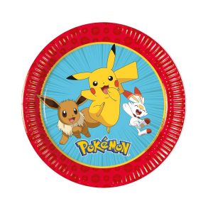 Papptallerkener 19,5cm, Pokemon rød og blå - 8 stk