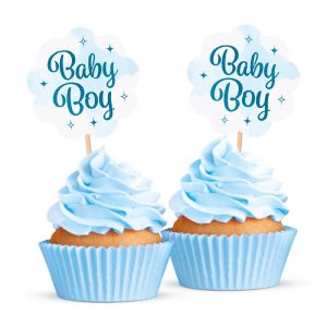 Cupcakepynt, Baby boy - 12 stk