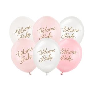 Ballonger natur rosa, Welcome Baby – 6 stk