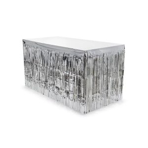 Bordskjørt frynser, sølv - 300 cm