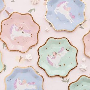 Papptallerkener, pasteller med enhjørning - 6 stk