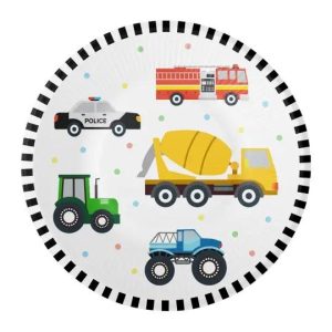 Papptallerkener 18cm, kjøretøy - 8 stk