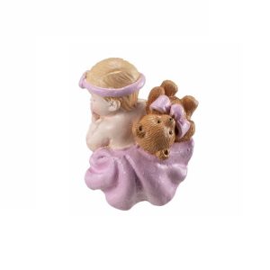 Kakepynt, sovende baby med bamse - Rosa