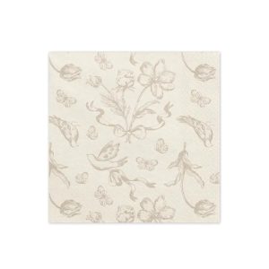 Servietter lunsj, Dus beige med blomster – 12 stk