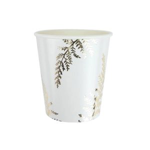 Pappkopper, hvit med gullbregner - 8 stk