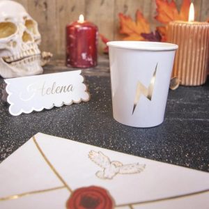 Pappkopper, Hvit med gull lyn - 8 stk