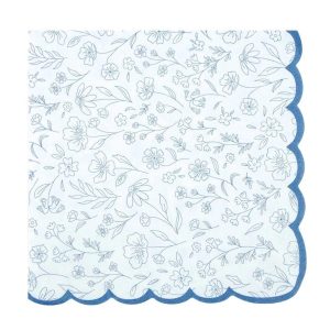 Servietter, dus blå blomster - 16 stk