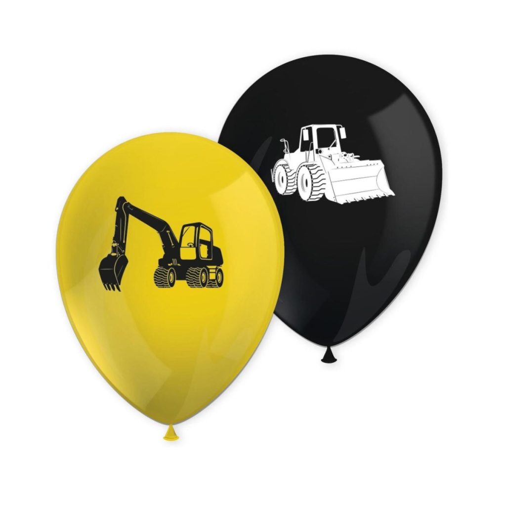 Ballonger gul og svart, anleggsmaskiner - 8 stk