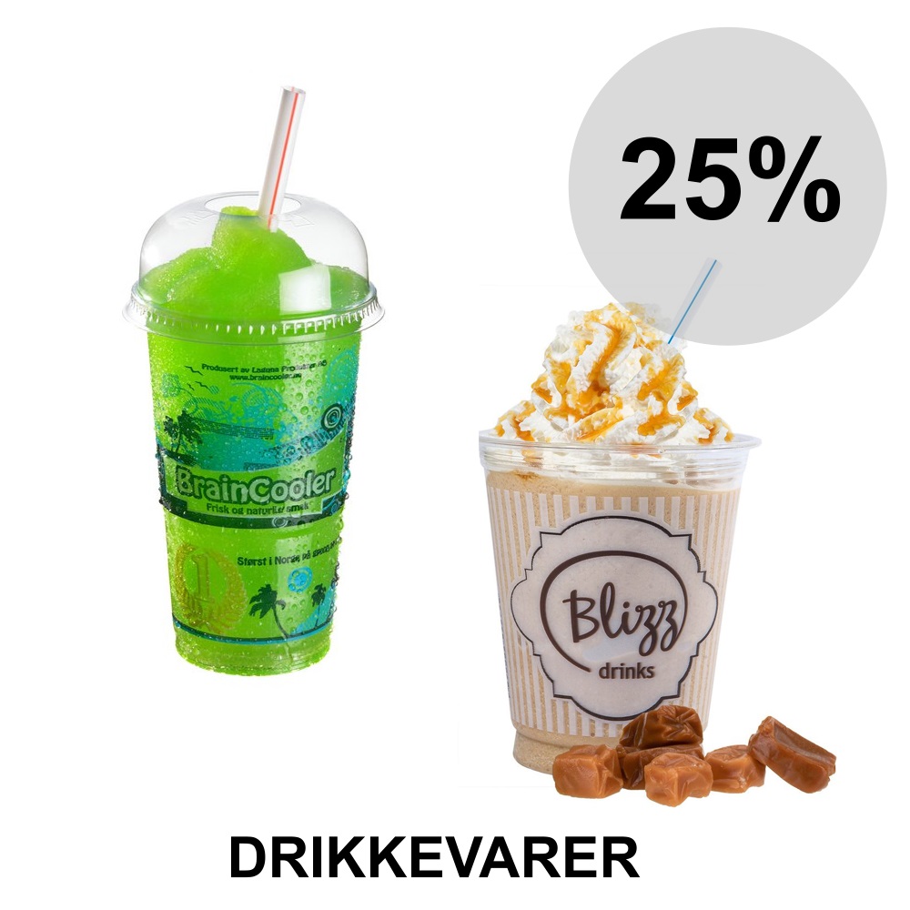 25% rabatt på alle slush, frappe, drinkmiks og annen drikke