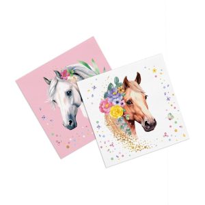 Servietter, tofarget med hest og blomster - 20 stk