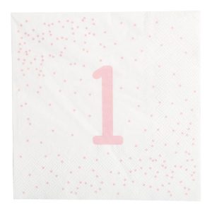 Servietter 1år, Hvit med rosa – 16 stk