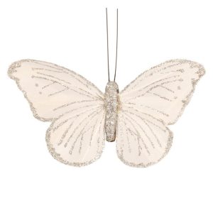 Sommerfugl med klype stor, hvit og sølv - 2 stk