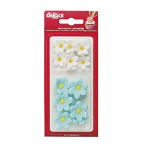 Spiselig kakedekor margeritter, blå og hvit - 14 stk