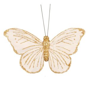 Sommerfugl med klype stor, hvit og gull - 2 stk