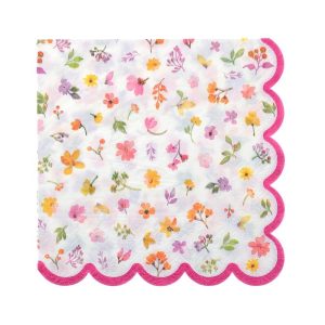 Servietter lunsj, småblomstret med rosa kant – 12 stk