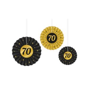 Papirvifter svart og gull, 70år – 3 stk