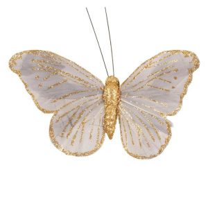 Sommerfugl med klype stor, grå og gull - 2 stk