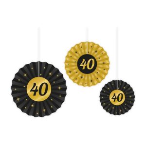 Papirvifter svart og gull, 40år – 3 stk