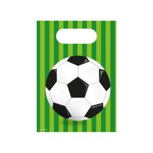 Godteposer papir, grønn med Fotball - 6 stk