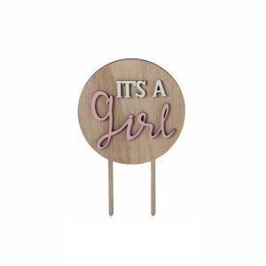 Kakepynt treverk, It's a girl - Rosa