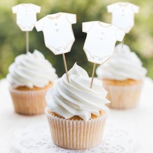 Cupcakepynt hvit og gull, Baby body - 10 stk