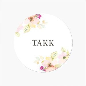 Klistremerker, akvarell blomst, takk - 24 stk