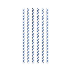 Papirsugerør, mørk blå striper 6 mm - 20 stk