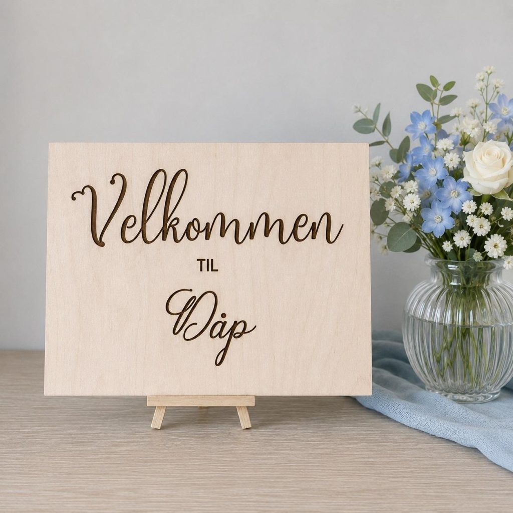 Velkomstskilt, treverk - Velkommen til dåp