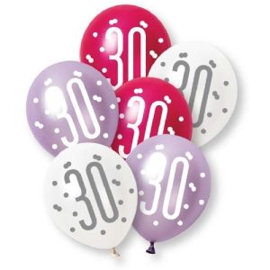 Ballonger rosa og sølv, 30 - 6 stk