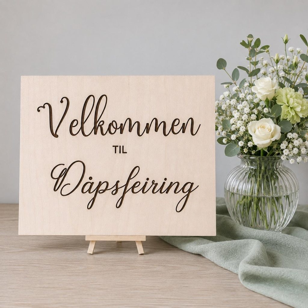 Velkomstskilt, treverk - Velkommen til dåpsfeiring