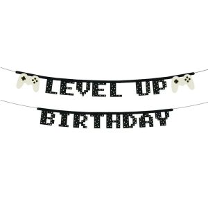 Banner, Level up Birthday - Svart