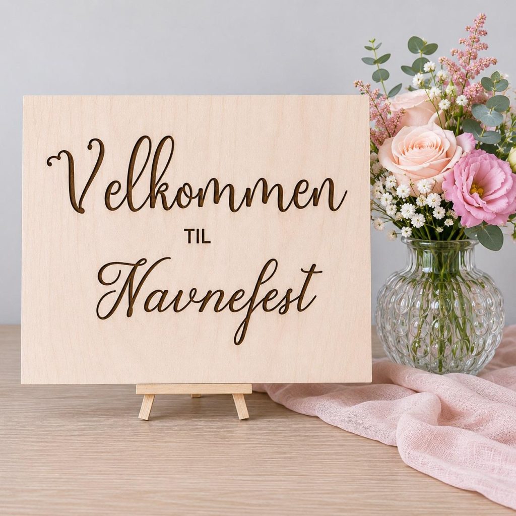 Velkomstskilt, treverk - Velkommen til navnefest