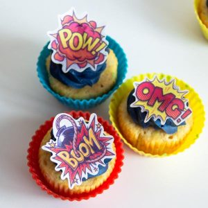 Spiselige cupcakebilder, tegneserie snakkebobler - 15 stk