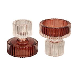 Lysestake glass til kronelys og telys - Blank og Amber