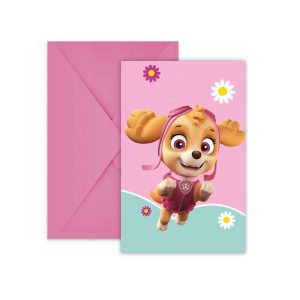 Invitasjoner bursdag, rosa Paw patrol - 6 stk