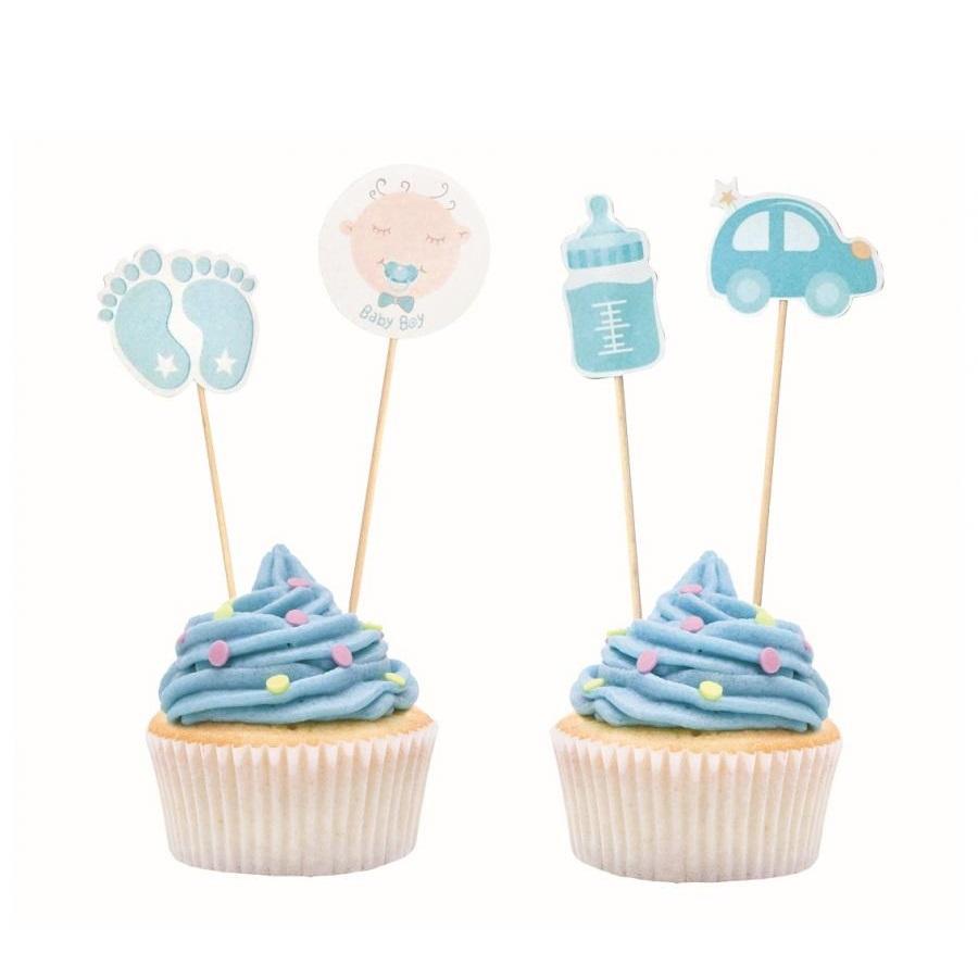 Cupcakepynt babyshower, blå - 12 stk