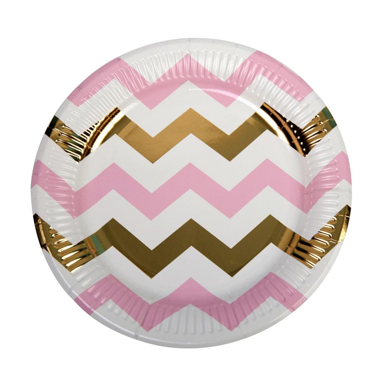 Papptallerkener chevron, rosa og gull – 8 stk