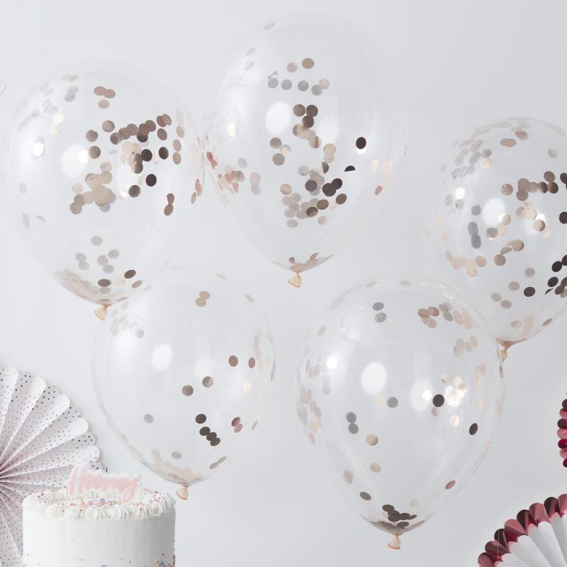 Konfettiballonger, metallic rosegull – 5 stk