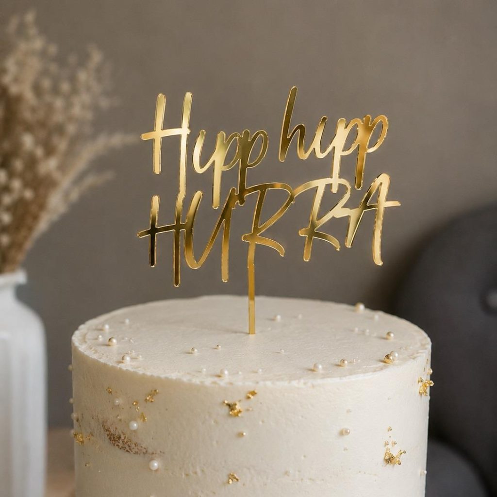 Kakepynt, speil gull - Hipp hipp HURRA