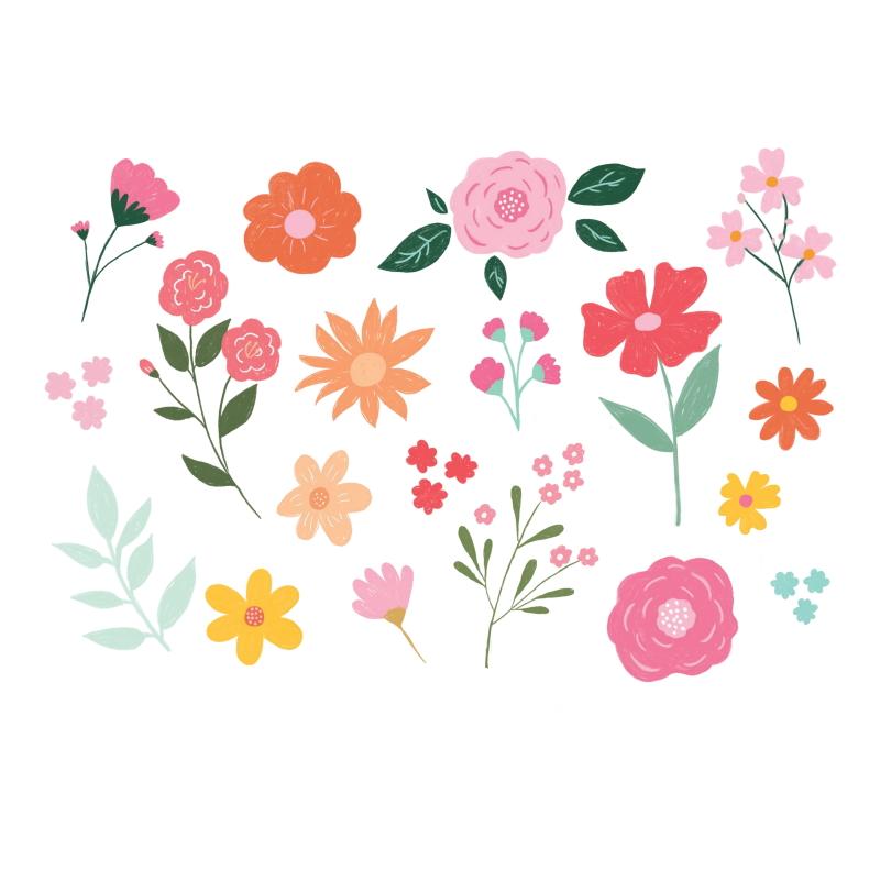 Midlertidige tatoveringer, blomster fargemiks - 19 stk